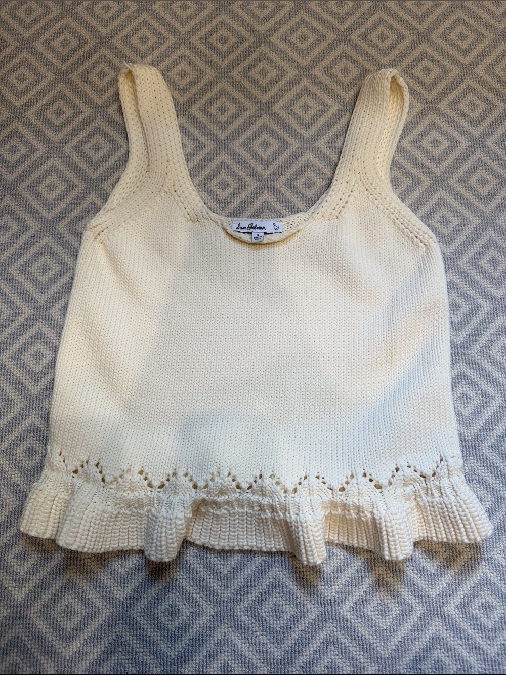 Sam Edelman Cream Knit Ruffle-Edge Crop Tank - Picture 3 of 4